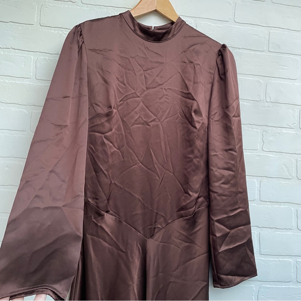 Reformation NEW with tags Nitara Satin Cafe Brown High Neck Midi Dress - Picture 5 of 13